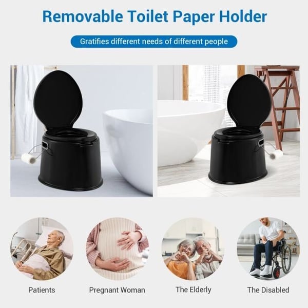 Bærbar Rejsetoilet, Sort - materiale: Premium PP