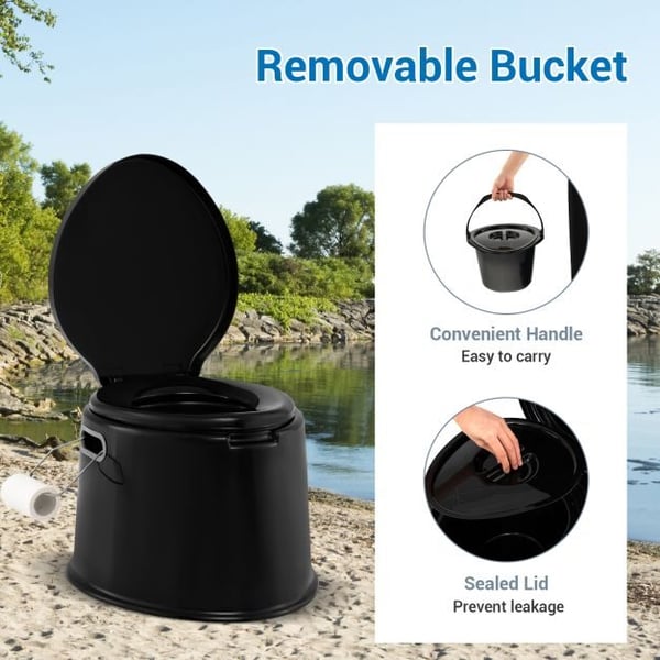 Bærbar Rejsetoilet, Sort - materiale: Premium PP