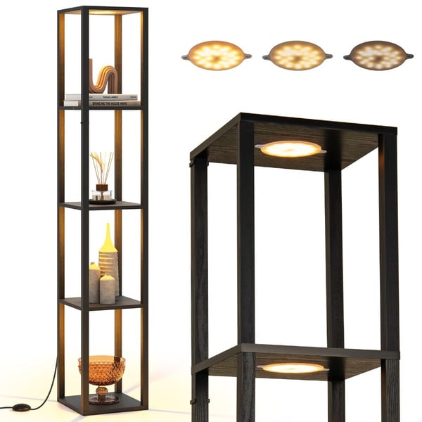 Gulvlampe med hylder, 4-niveau, sort