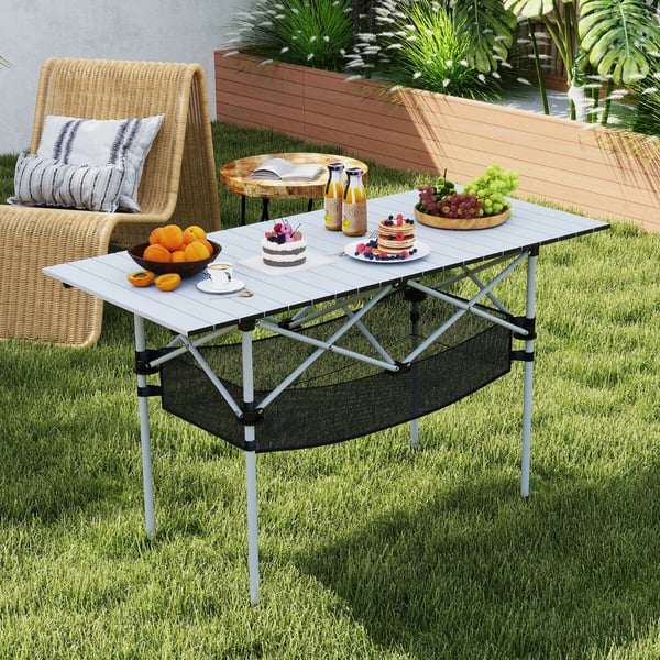 Campcmgbord, 119x55x69 cm, Sort/Sølv