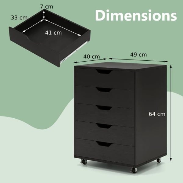 Kommode, 49x40x64 cm, Sort - materiale: MDF, konstrueret træ