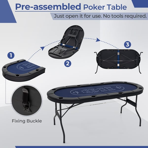 Pokerbord, 182x82x75 cm, Sort