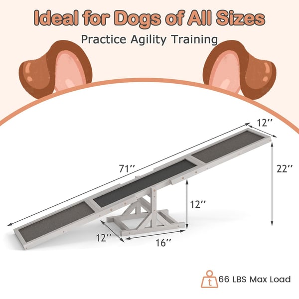 Hund Agility vippe, 179x30x55 cm, hvid
