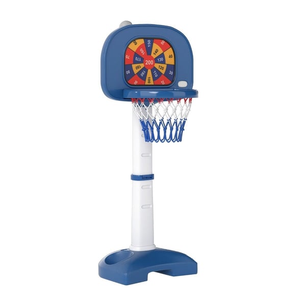 Justerbart rcmgkastespil, 4-i-1 børne basketballkurv, 111-146 cm, hvid og blå