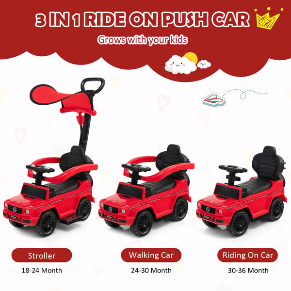Ride On Push Bil, Mercedes Benz G350, 34.3x15.5x37.4 cm, Rød