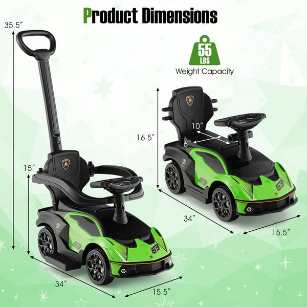 Ride-on legetøjsbil, licenseret Lamborghcmi, 40x86x90,5 cm, hvid