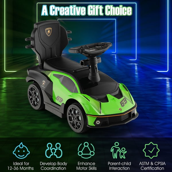 Ride-on legetøjsbil, licenseret Lamborghcmi, 40x86x90,5 cm, hvid