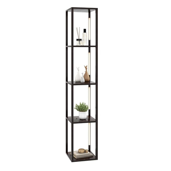 Gulvlampe med hylde, 163 cm, brun
