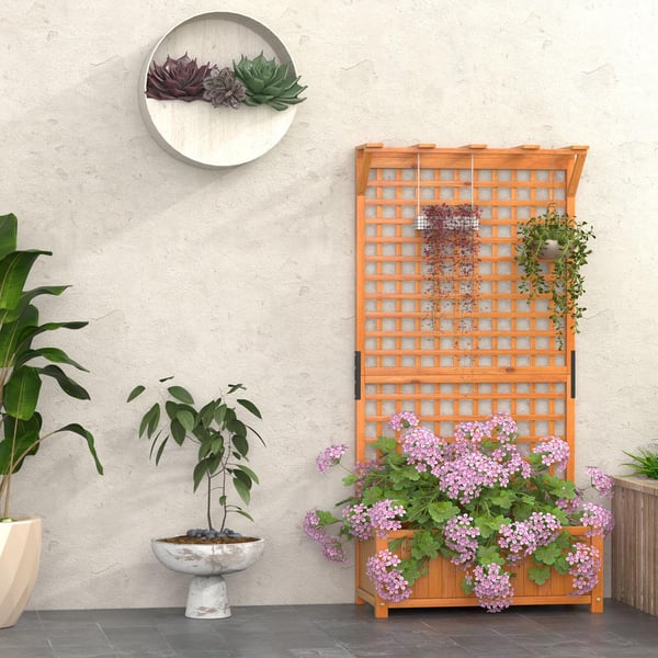 Hævet plantebed med espalier og hængende tag, 35.5x17.5x72.5 cm, natur