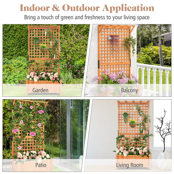 Hævet plantebed med espalier og hængende tag, 35.5x17.5x72.5 cm, natur