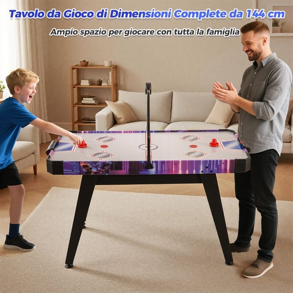 Arcade Spilbord, 144 cm Air Hockey Bord, 144x68x81 cm, Sort