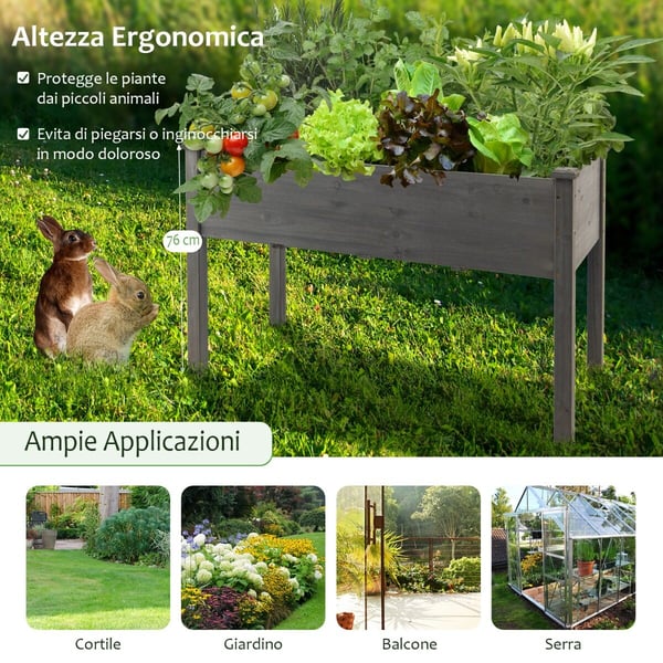 Hævet Plantekasse, 125x59x76 cm, Grå