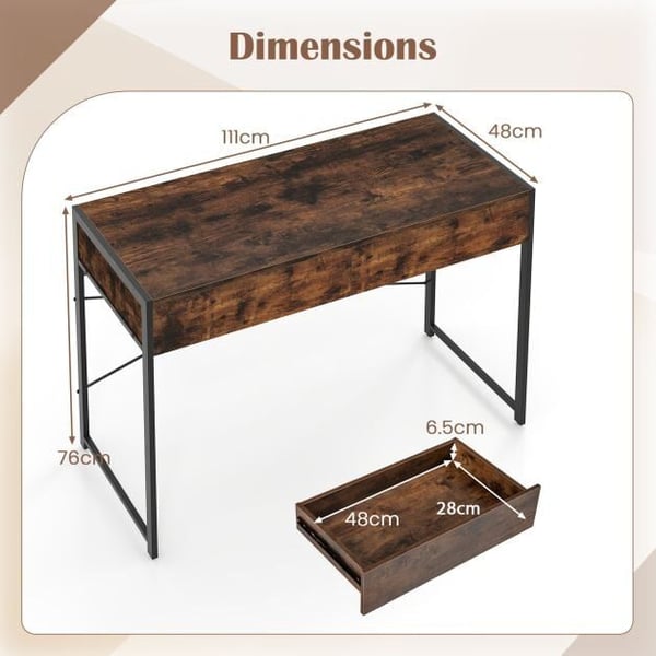 Computerskrivebord, 111x48x76 cm, Brun