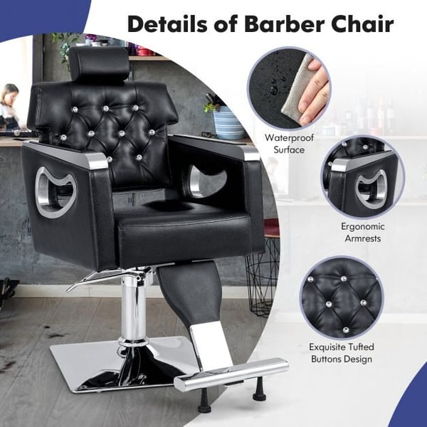 Barberstol, 261x86x104-119,5 cm, Sort