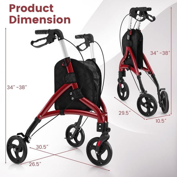 Rollator, 30,5x26,5x34-38cm, Rød