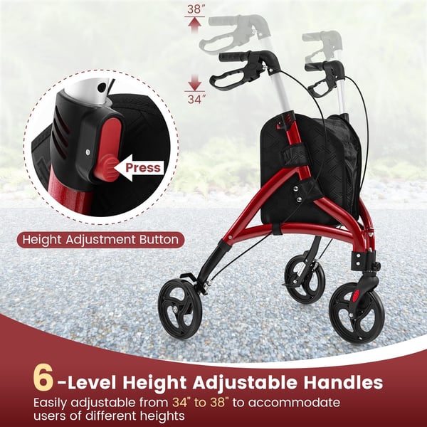 Rollator, 30,5x26,5x34-38cm, Rød