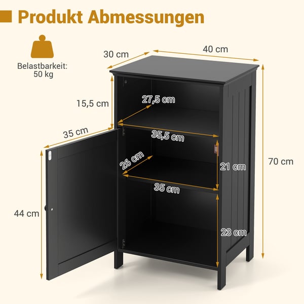 Badeværelsesgulvskab,,,Sort - materiale: P2 MDF