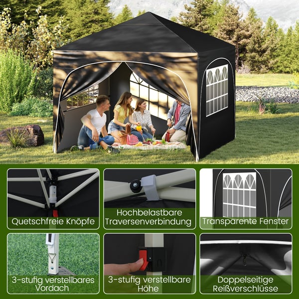 Pavillon telt, 3x3 m, sort