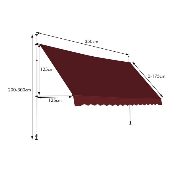 Markise, 350 cm bred, Vcmrød