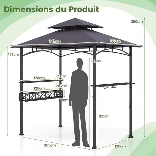 Grillpavillon, 242x153x250 cm, Mørkegrå