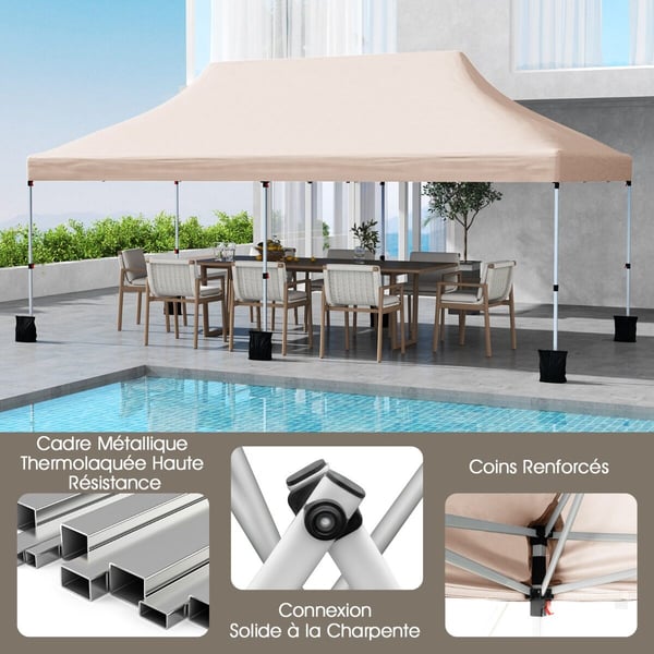 Udendørs Pavillon, 300x600x296-316 cm, Beige