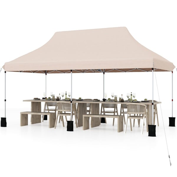 Udendørs Pavillon, 300x600x296-316 cm, Beige