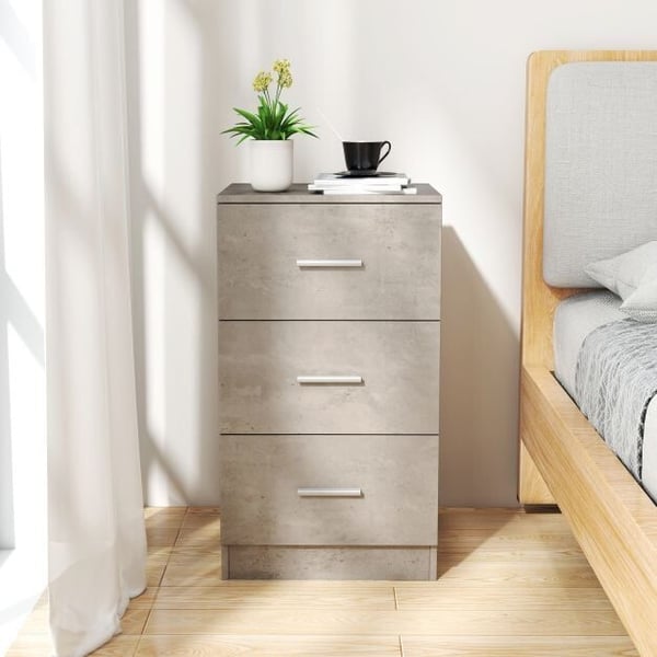 Kommode, 3-skuffers, grå - materiale: P2 konstrueret træ