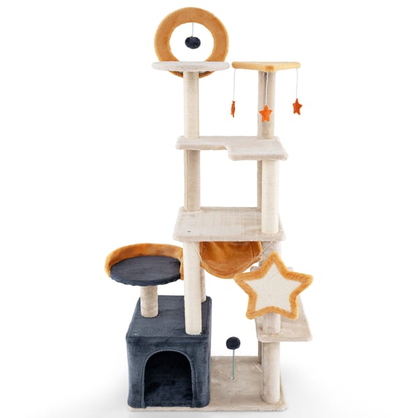 Kattetræ, 61x41x160 cm, Beige, Mørkegrå, Orange