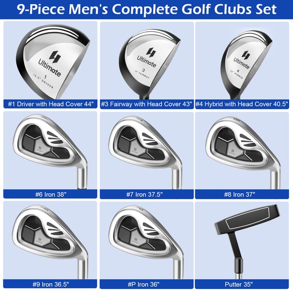 Golfkøllesæt, 9 dele, grå