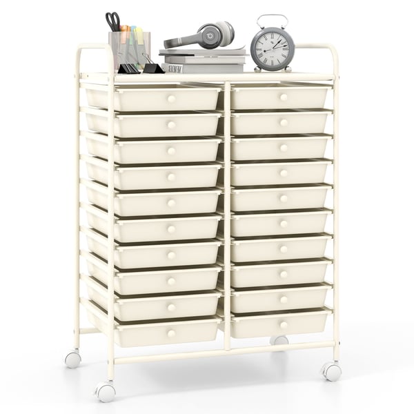 Opbevaringsvogn, 20 skuffer, 64×38×86 cm, Beige