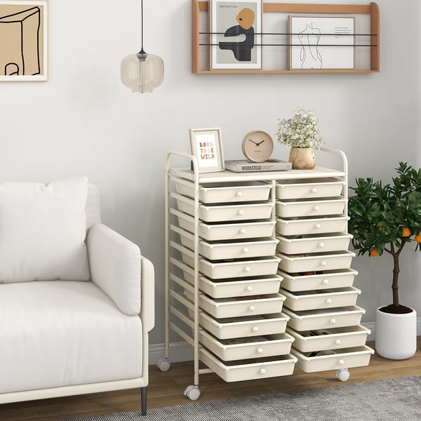 Opbevaringsvogn, 20 skuffer, 64×38×86 cm, Beige