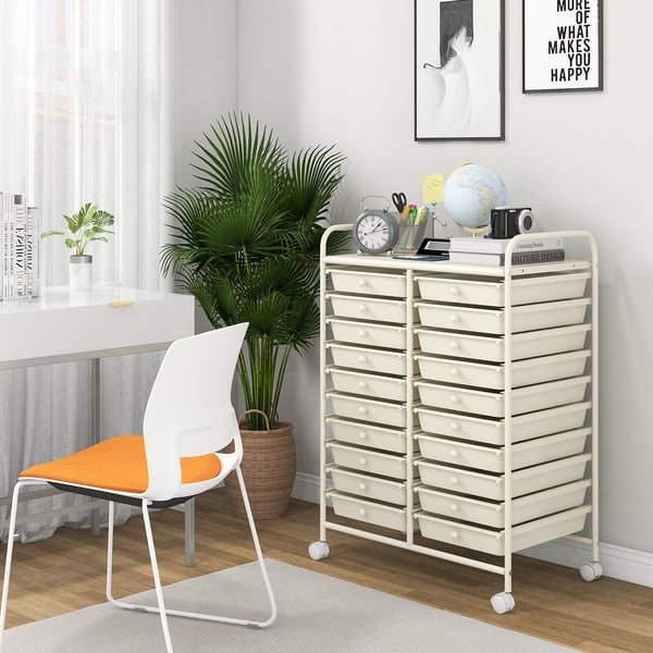 Opbevaringsvogn, 20 skuffer, 64×38×86 cm, Beige