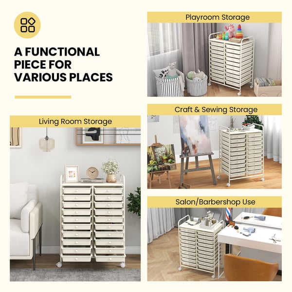 Opbevaringsvogn, 20 skuffer, 64×38×86 cm, Beige