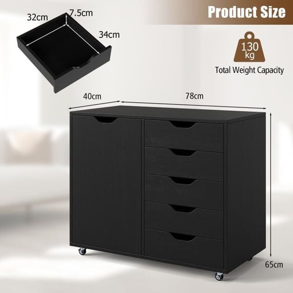 Kommode, 78x40x65 cm, Sort - materiale: krydsfiner, mdf