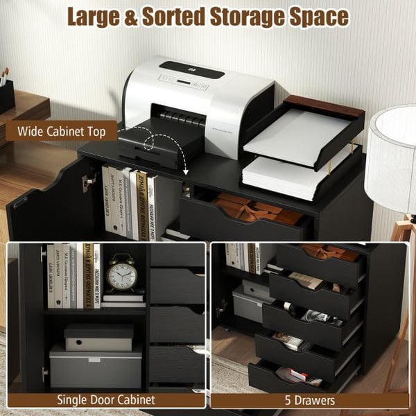 Kommode, 78x40x65 cm, Sort - materiale: krydsfiner, mdf