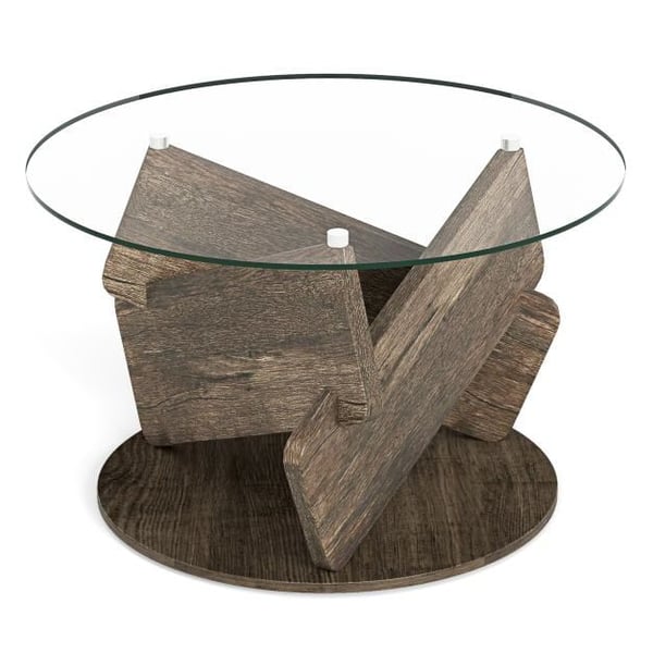 Sofabord, 32cm, grå - materiale: gummitræ, MDF, 3D-papir, hærdet glas
