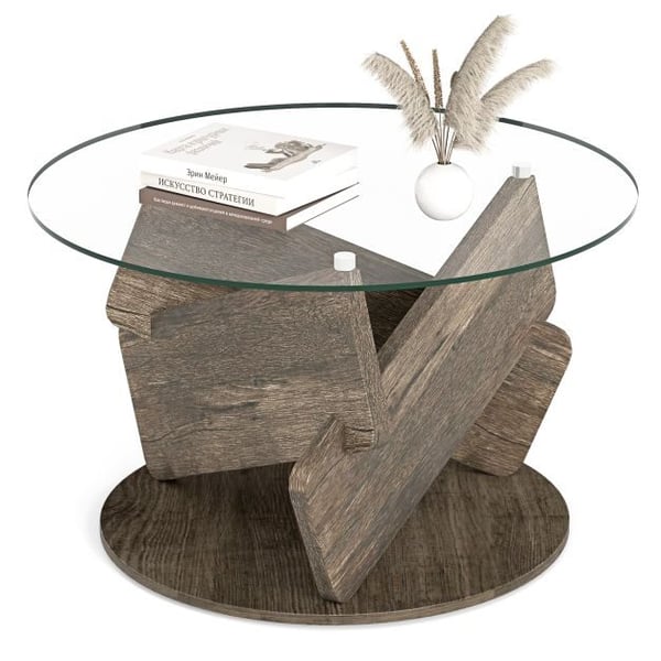 Sofabord, 32cm, grå - materiale: gummitræ, MDF, 3D-papir, hærdet glas