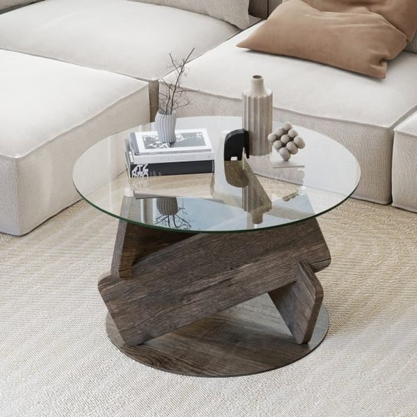 Sofabord, 32cm, grå - materiale: gummitræ, MDF, 3D-papir, hærdet glas