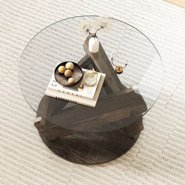 Sofabord, 32cm, grå - materiale: gummitræ, MDF, 3D-papir, hærdet glas