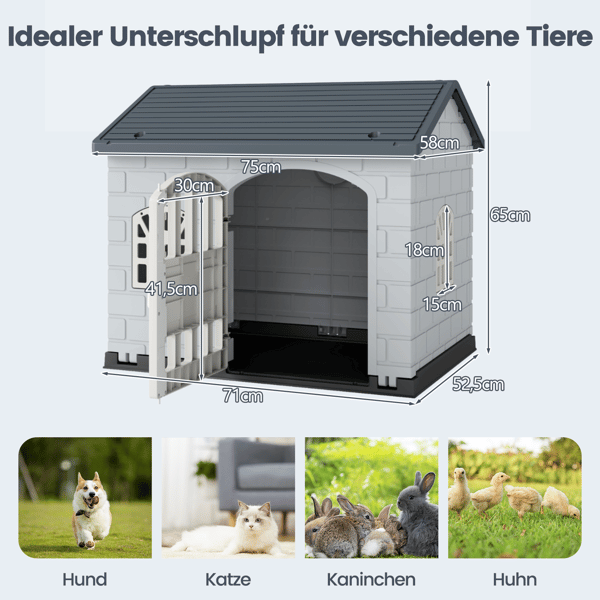 Hundekennel, 75x58x65 cm, Grå