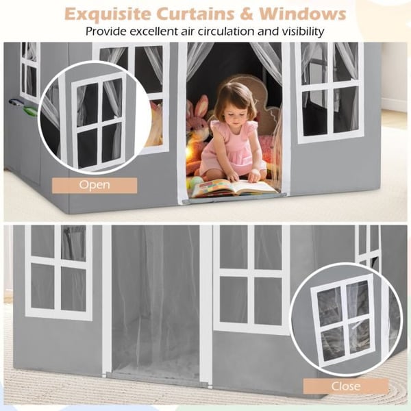 Legetelt, 121x101x137 cm, Grå