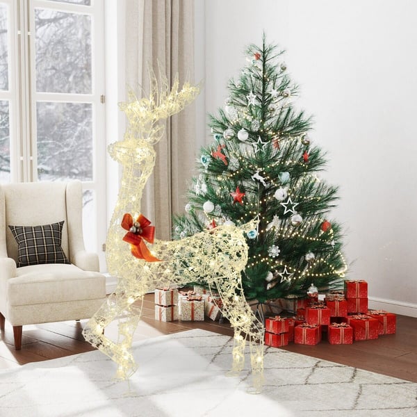 Juledekoration, 1,5M Forlyst Jule-Rensdyr, 80x52x150 cm, Hvid+Rød