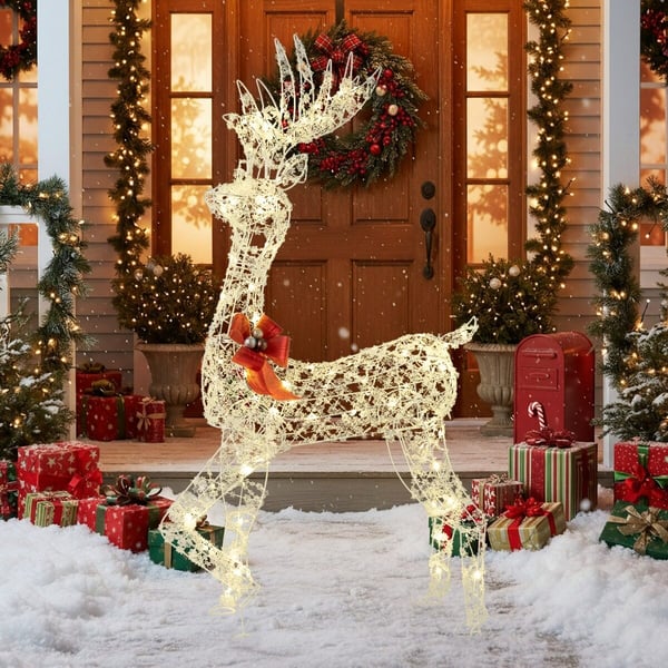 Juledekoration, 1,5M Forlyst Jule-Rensdyr, 80x52x150 cm, Hvid+Rød