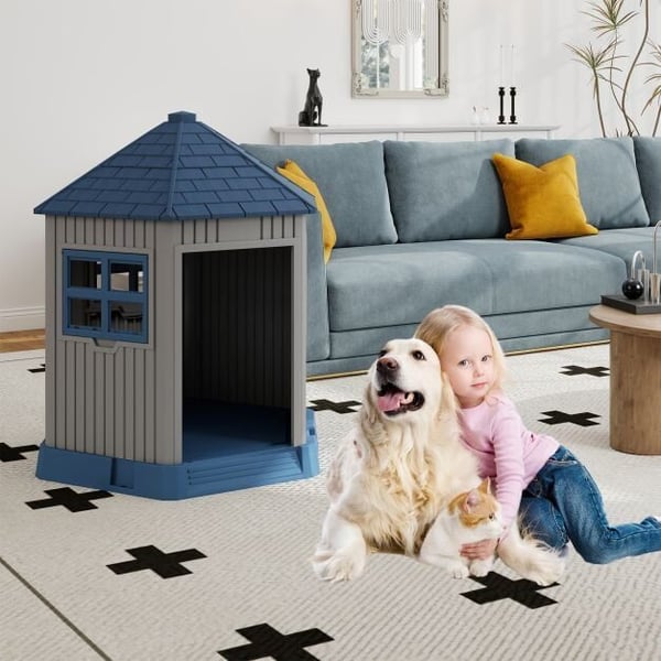 Hundehus, 76x90x96 cm, Grå, Blå