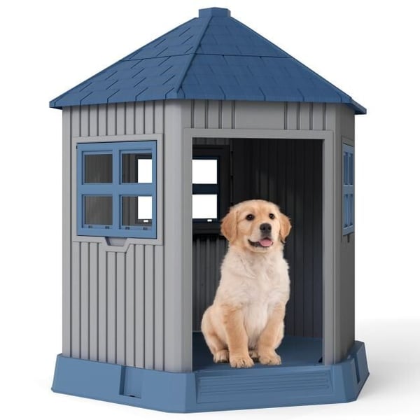 Hundehus, 76x90x96 cm, Grå, Blå