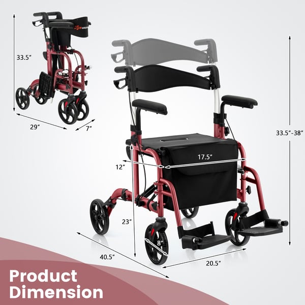 Rollator, 40,5x25x33,5-38 in, Rød