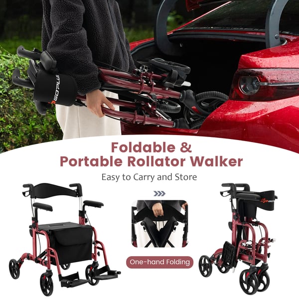 Rollator, 40,5x25x33,5-38 in, Rød
