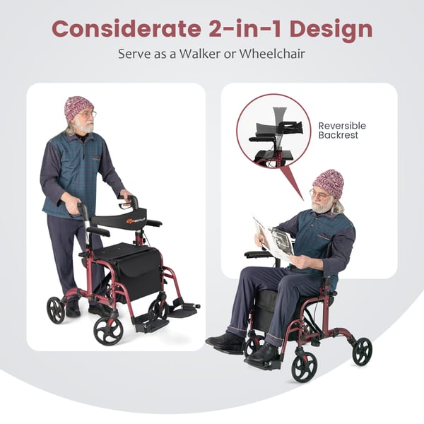 Rollator, 40,5x25x33,5-38 in, Rød