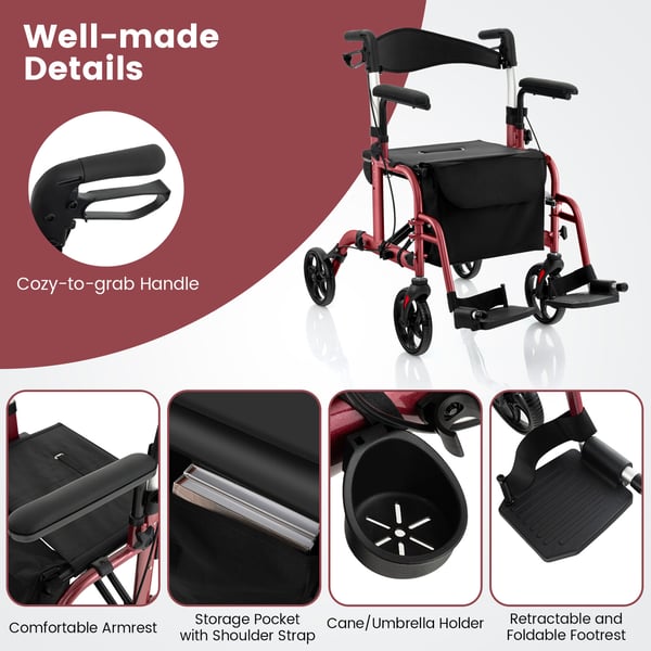 Rollator, 40,5x25x33,5-38 in, Rød