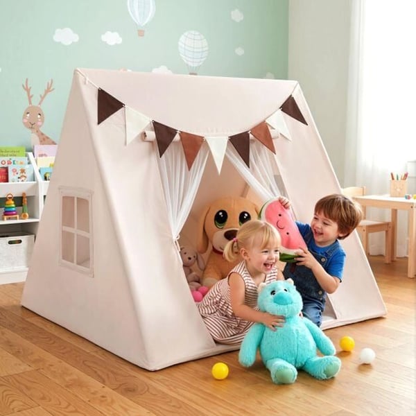 Lasten leikkiteltta, 120x120x105 cm, beige